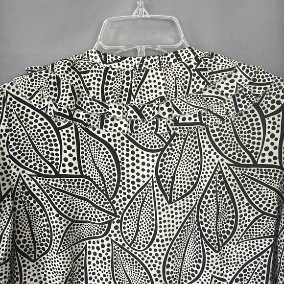 Tory Burch Blouse Womens 6 Silk Top Ruffle Long Sleeve Black White Dot Print - Picture 6 of 8